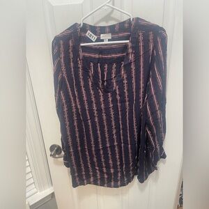 Avenue Navy and Pink Striped Blouse